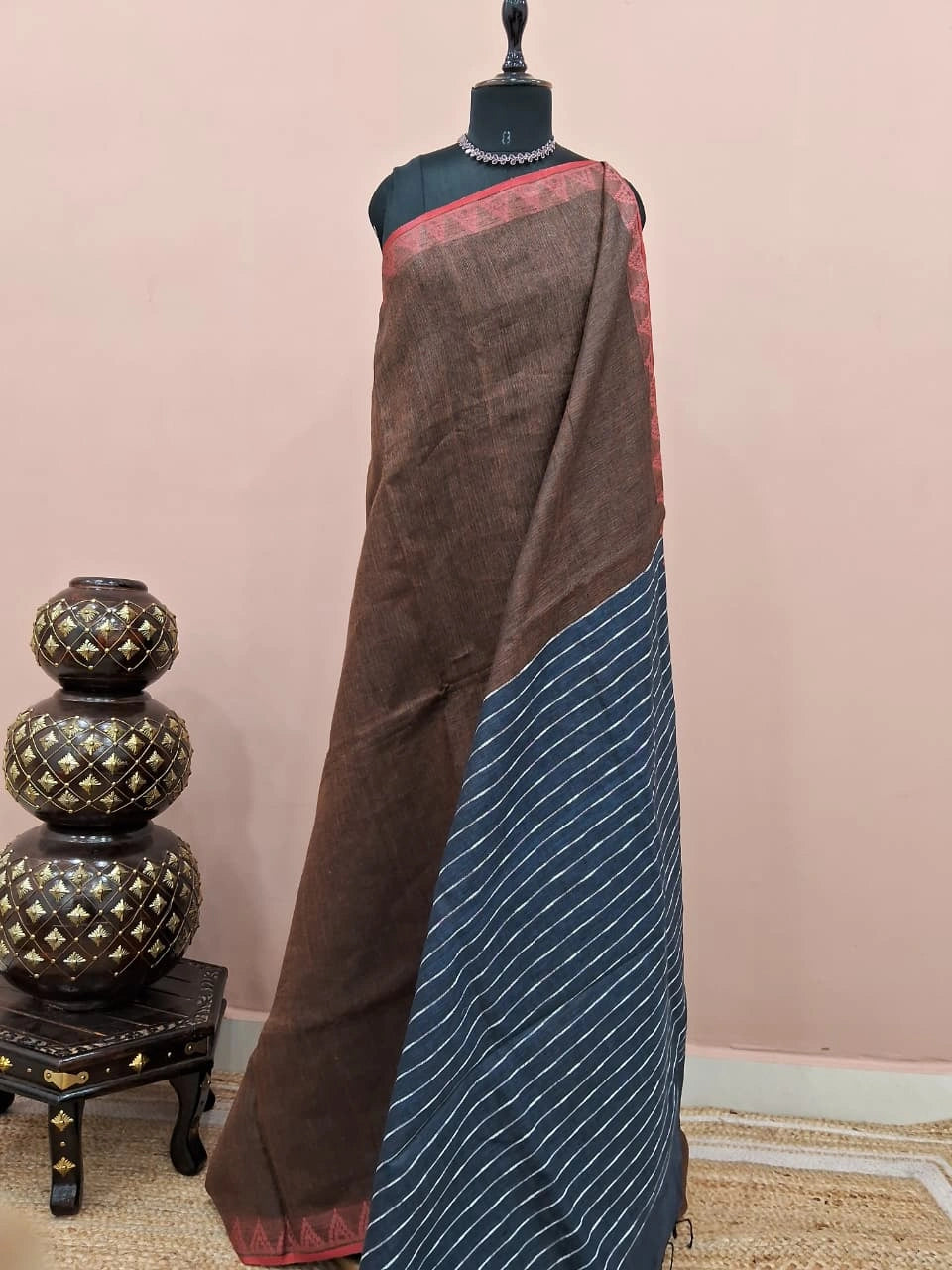 Copper Brown Shaded Pure Linen Saree