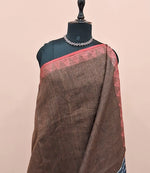 Copper Brown Shaded Pure Linen Saree 1