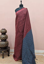 Dark Maroon Shaded Pure Linen Saree
