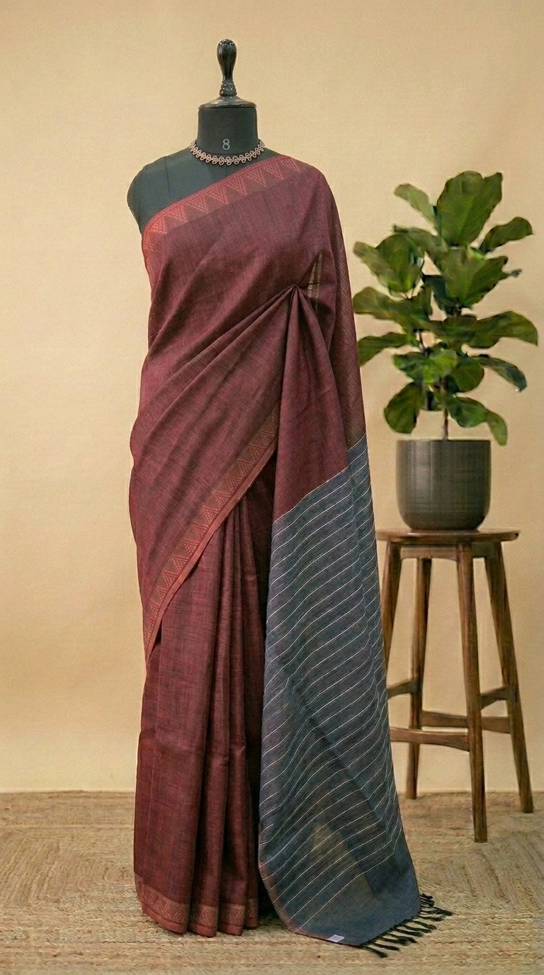 Dark Maroon Shaded Pure Linen Saree