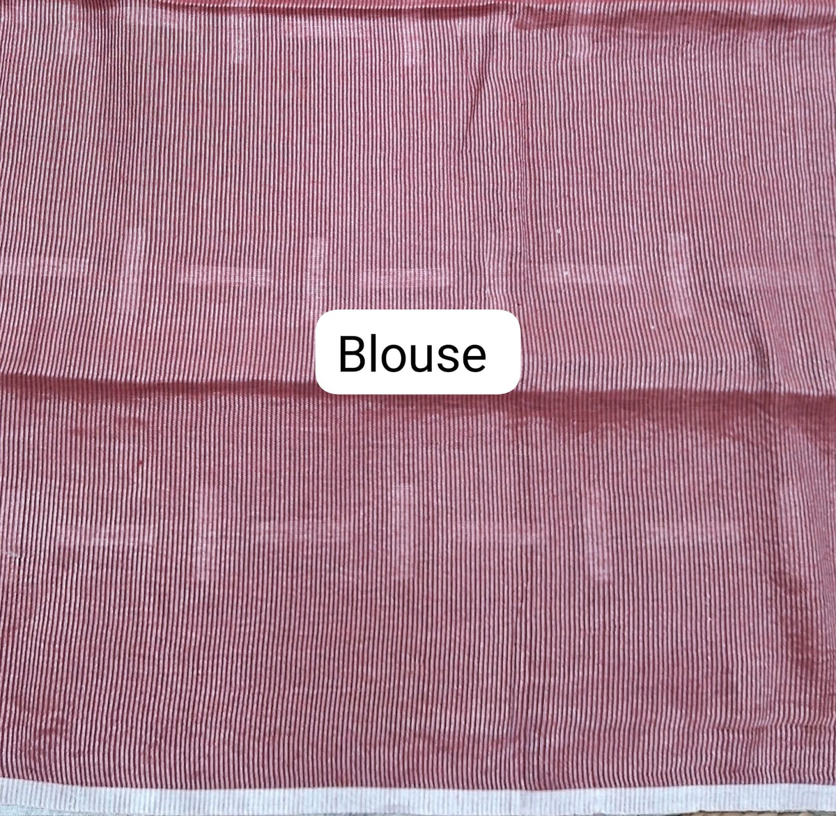 Rich Maroon Pure Linen Cotton Saree Blouse