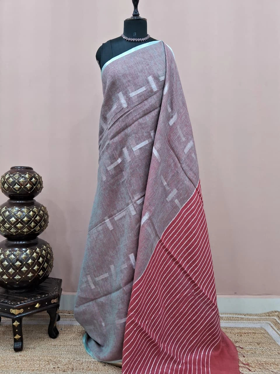 Dusty Grey Pure Linen Cotton Saree