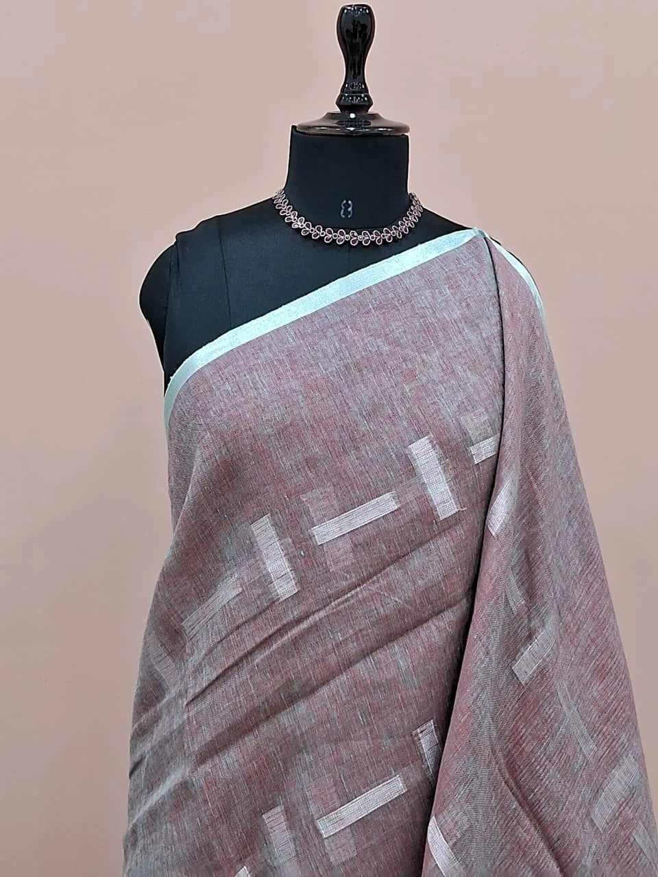 Dusty Grey Pure Linen Cotton Saree 1