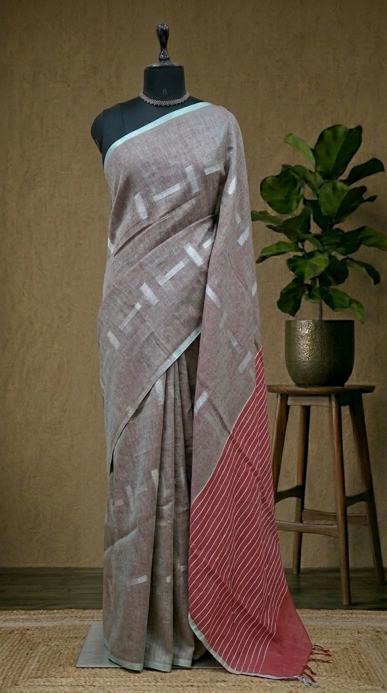 Dusty Grey Pure Linen Cotton Saree