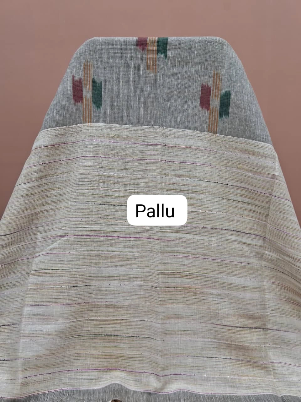 Muted Grey Pure Linen Saree Pallu