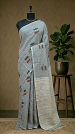 Muted Grey Pure Linen Saree 