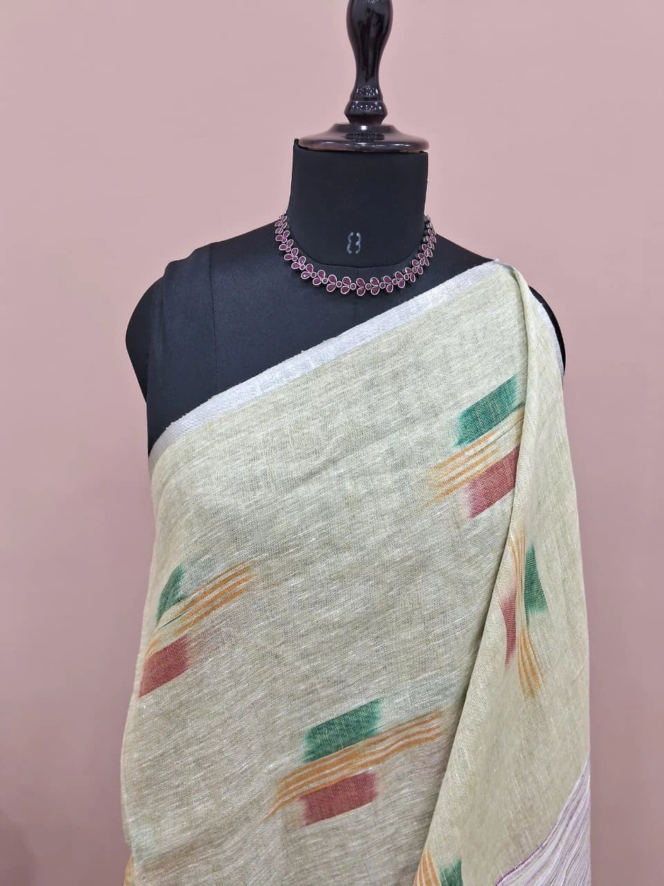 Light Pista Green Pure Linen Saree 1