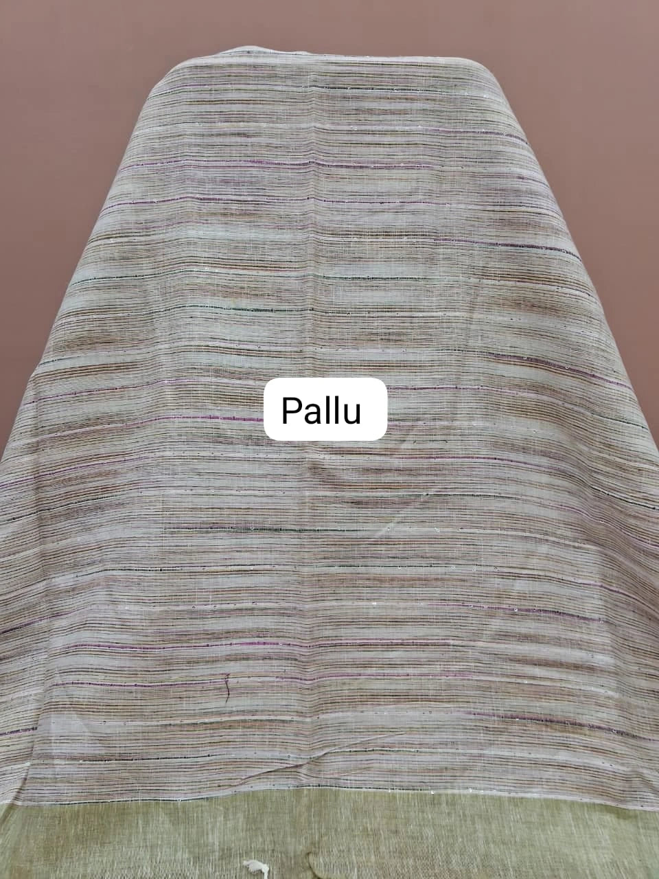Light Pista Green Pure Linen Saree pallu