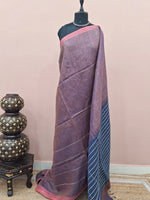 Mauve Brown plain Pure Linen Saree 