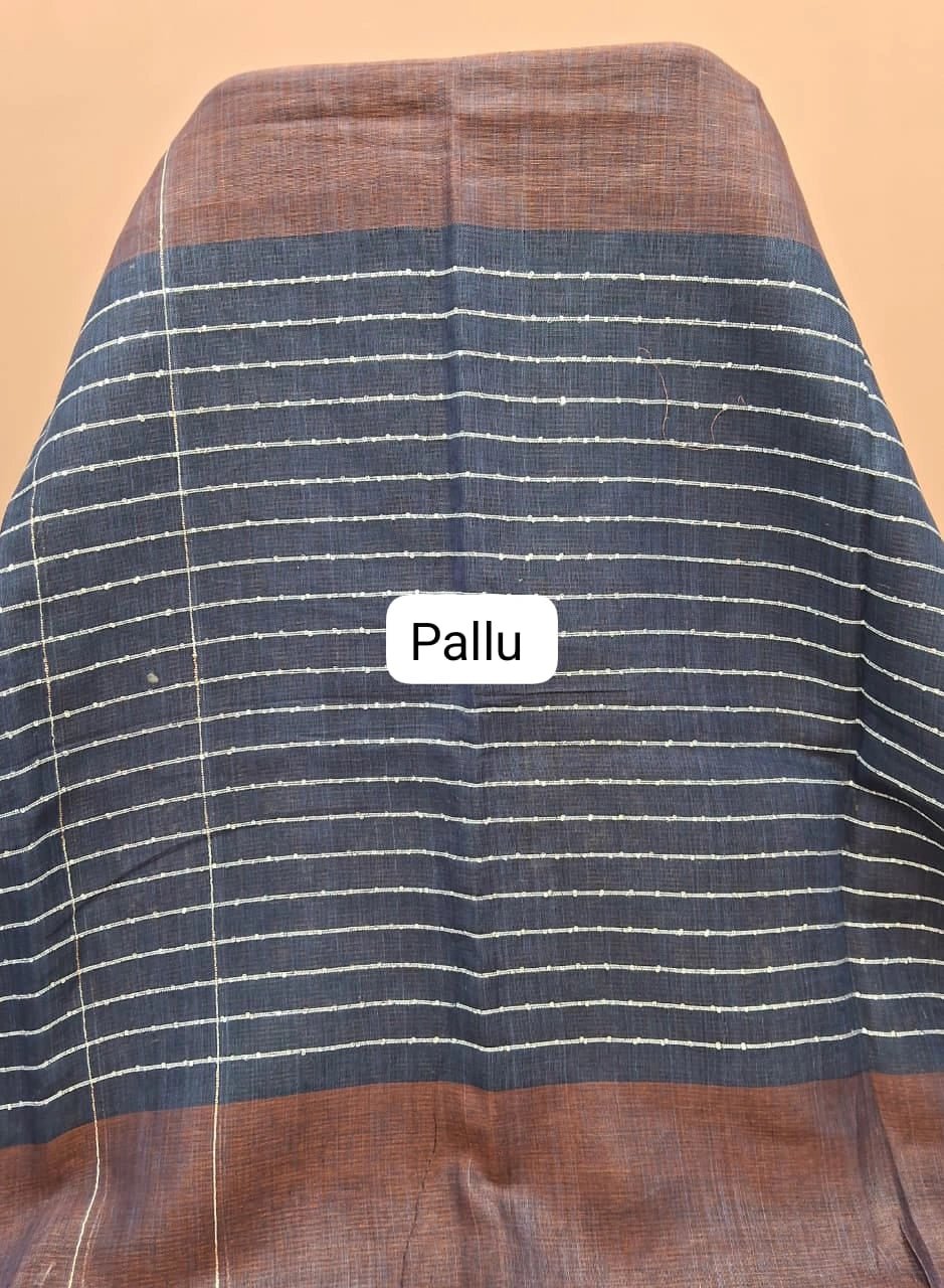 Mauve Brown plain Pure Linen Saree Pallu