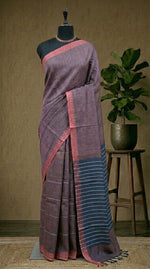 Mauve Brown plain Pure Linen Saree 
