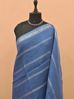 Steel Blue Pure Linen Saree 1