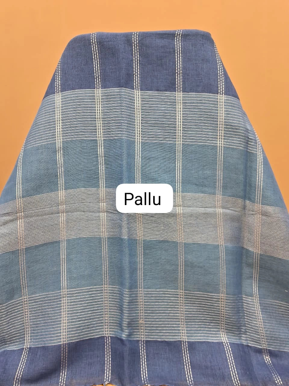 Steel Blue Pure Linen Saree pallu