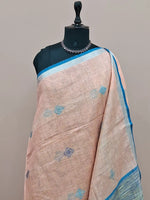 Elegant Peach Pure Linen Saree 1