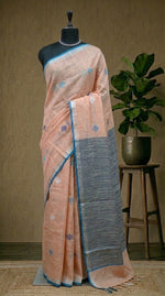 Elegant Peach Pure Linen Saree