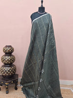 Dark Grey Pure Linen Saree