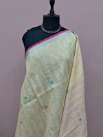 Pale yellow Pure Linen Saree 1