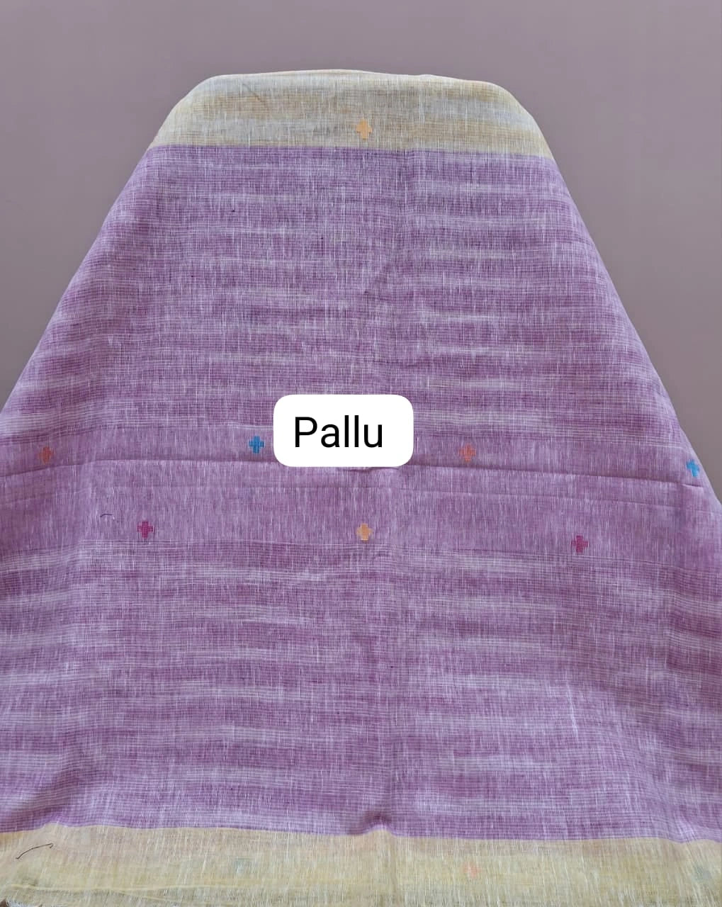 Pale yellow Pure Linen Saree Pallu