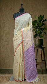 Pale yellow Pure Linen Saree