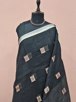 Deep Black Pure Linen Saree 1