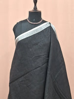 Dark Black Pure Linen Saree 1