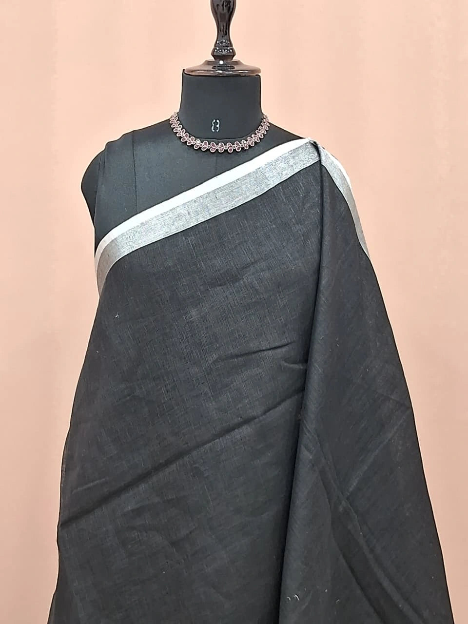 Dark Black Pure Linen Saree 1