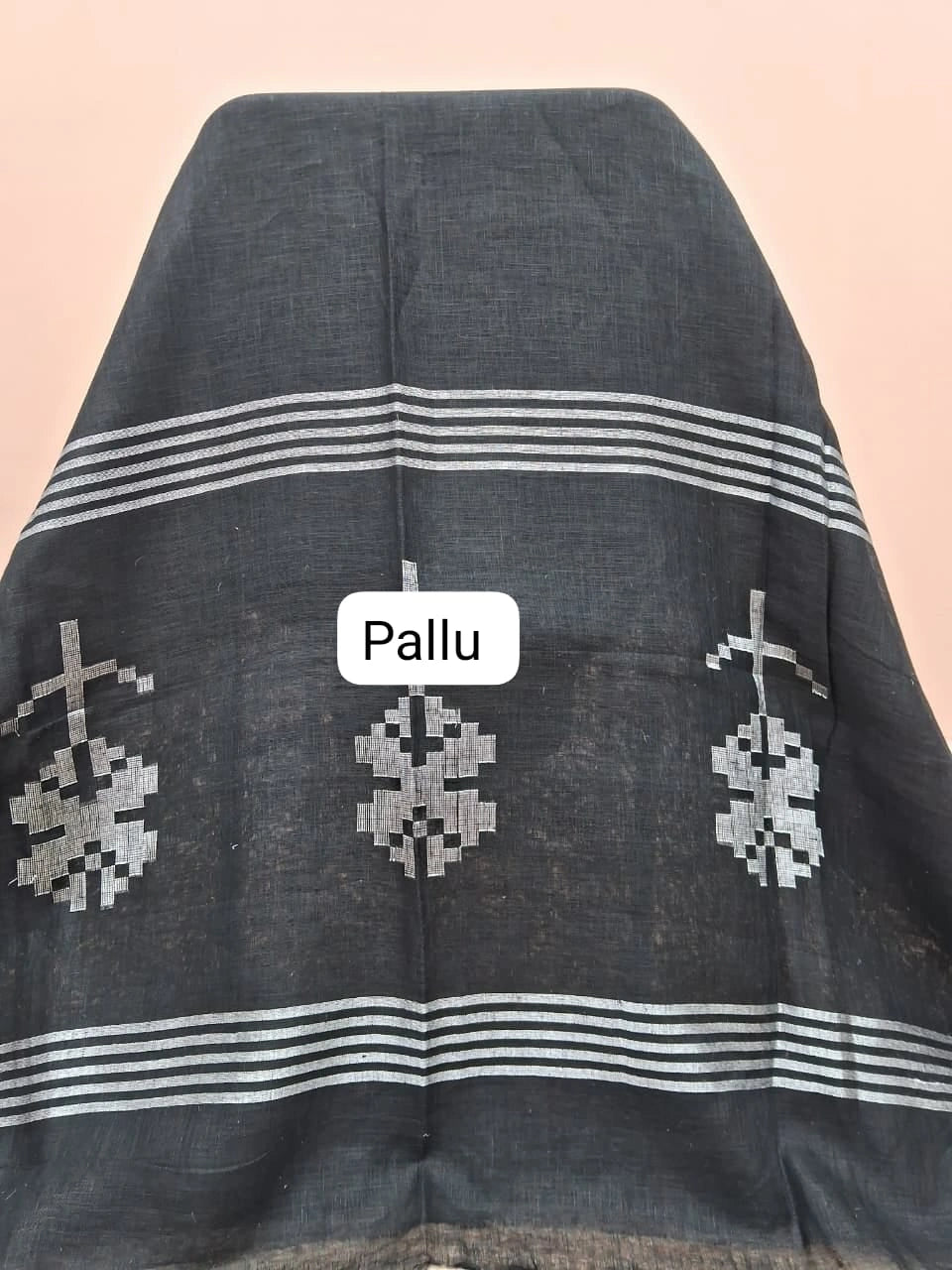 Dark Black Pure Linen Saree Pallu