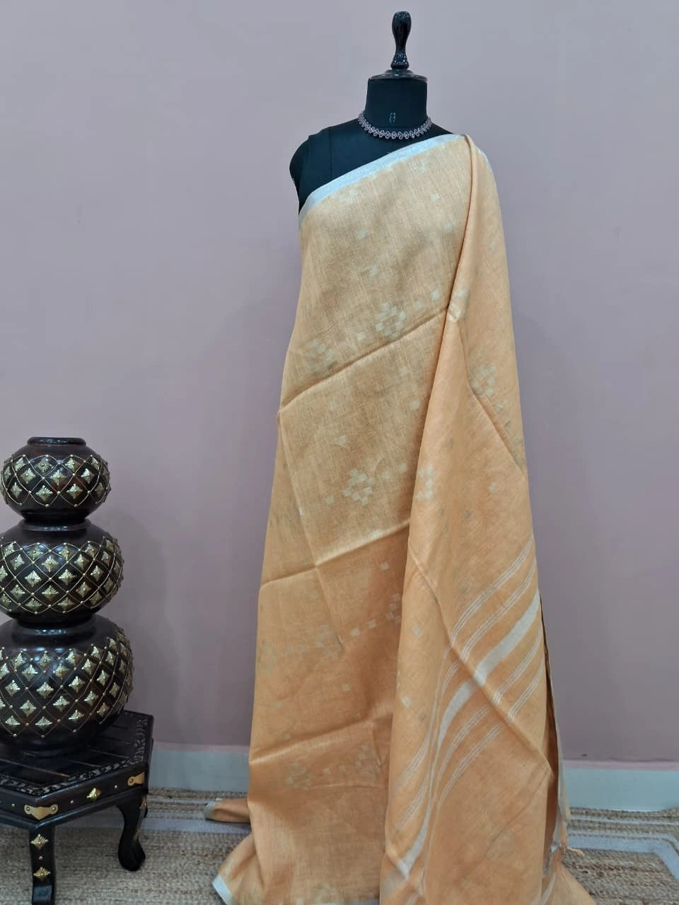 Light Yellow Pure Linen Saree