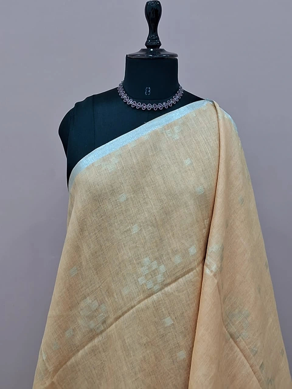 Light Yellow Pure Linen Saree 1