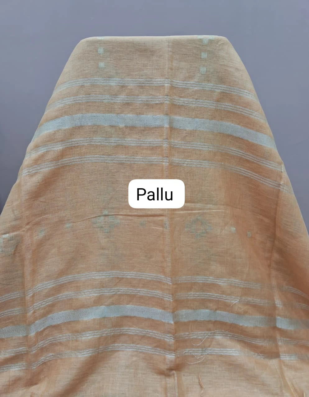 Light Yellow Pure Linen Saree pallu
