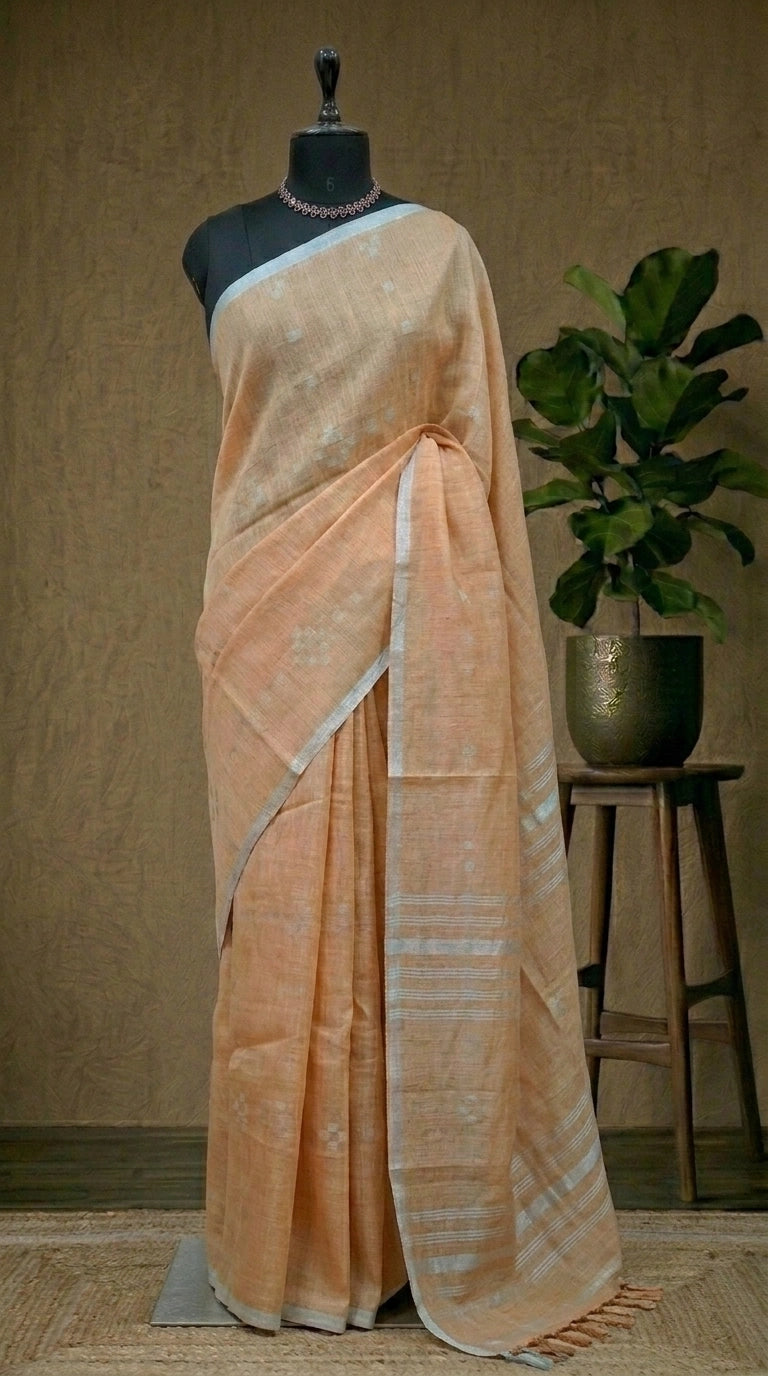 Light Yellow Pure Linen Saree