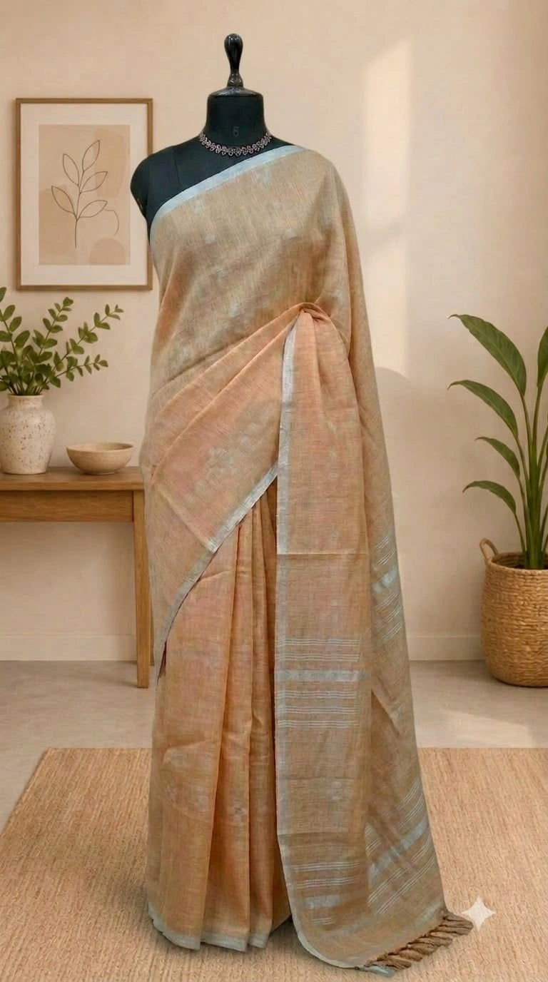 Light Yellow Pure Linen Saree