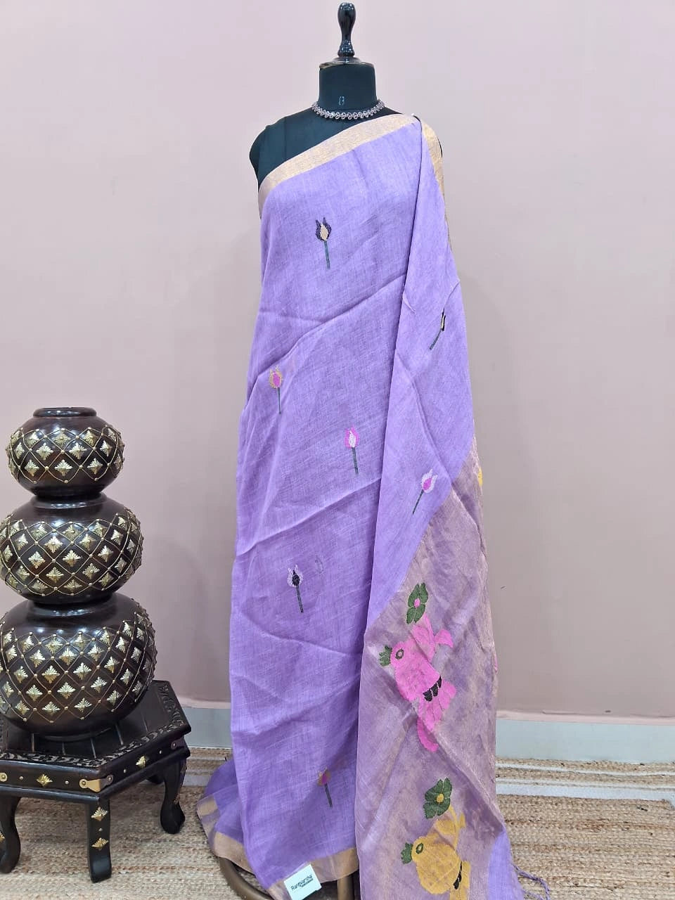 Lavender Pure Silk Linen saree 