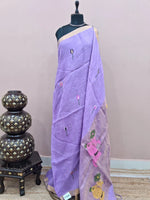 Lavender Pure Silk Linen saree 