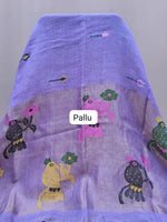 Lavender Pure Silk Linen saree Pallu