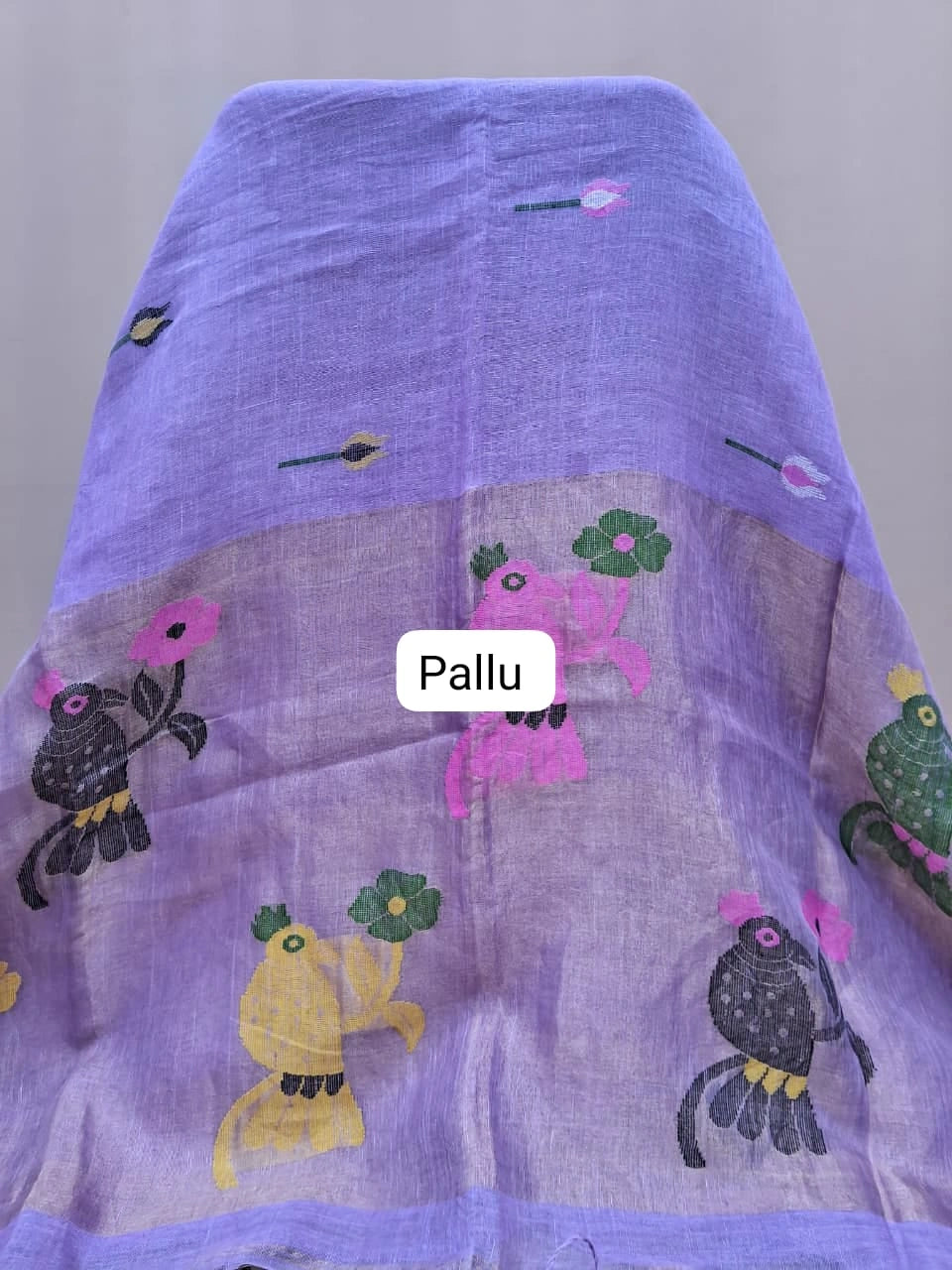 Lavender Pure Silk Linen saree Pallu