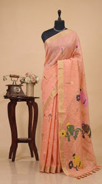 Peach Pure Silk Linen saree