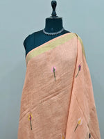 Peach Pure Silk Linen saree 1
