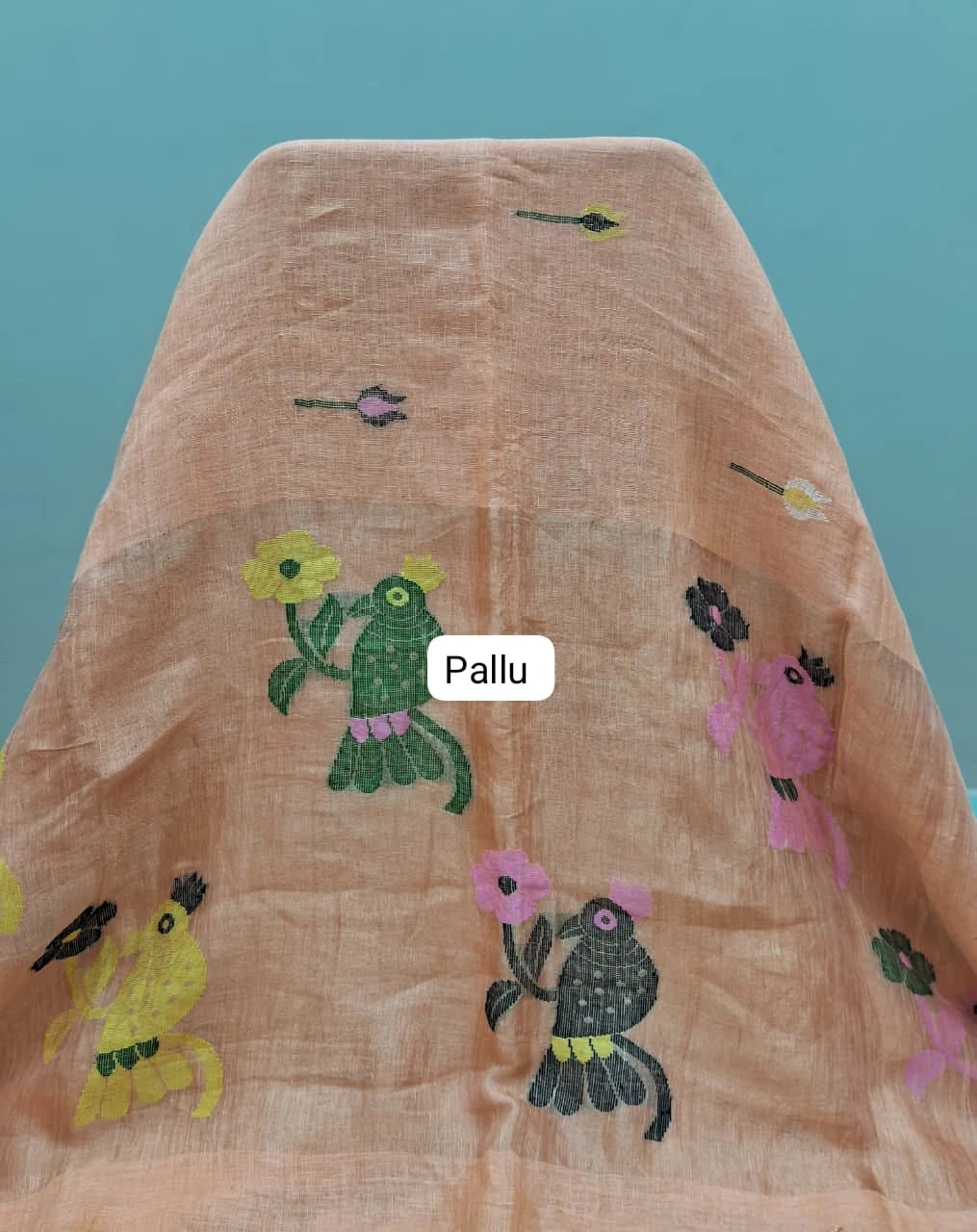 Peach Pure Silk Linen saree pallu
