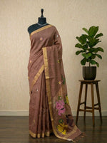 Chocolate Brown Pure Silk Linen saree