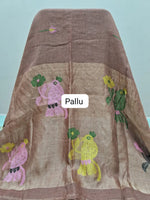 Chocolate Brown Pure Silk Linen saree pallu