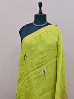 Bright Green Pure Silk Linen saree  1