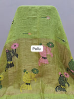 Bright Green Pure Silk Linen saree Pallu