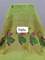 Leaf Green Pure Silk Linen saree pallu