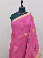 Dark Pink Pure Silk Linen saree 1