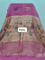 Dark Pink Pure Silk Linen saree pallu