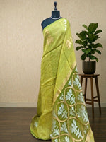Olive Green Pure Plain Silk Linen saree