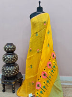 Dark Yellow Pure Silk Linen saree