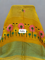 Dark Yellow Pure Silk Linen saree pallu