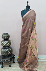 Chocolate Brown Pure Silk Linen Saree